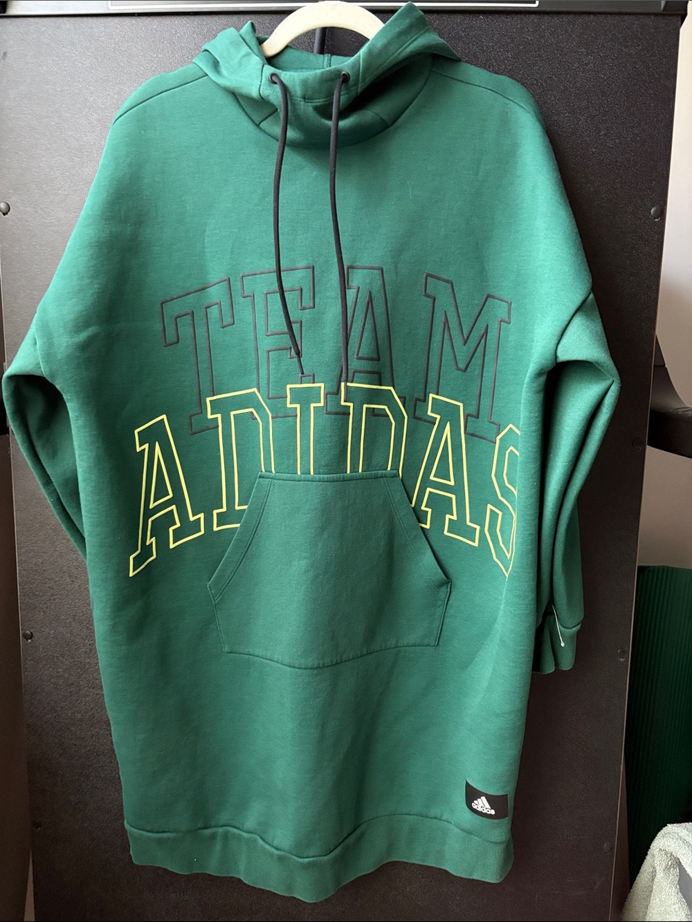 adidas Forest Green Pullover Hoodie Dress with Yellow Accents NWOT